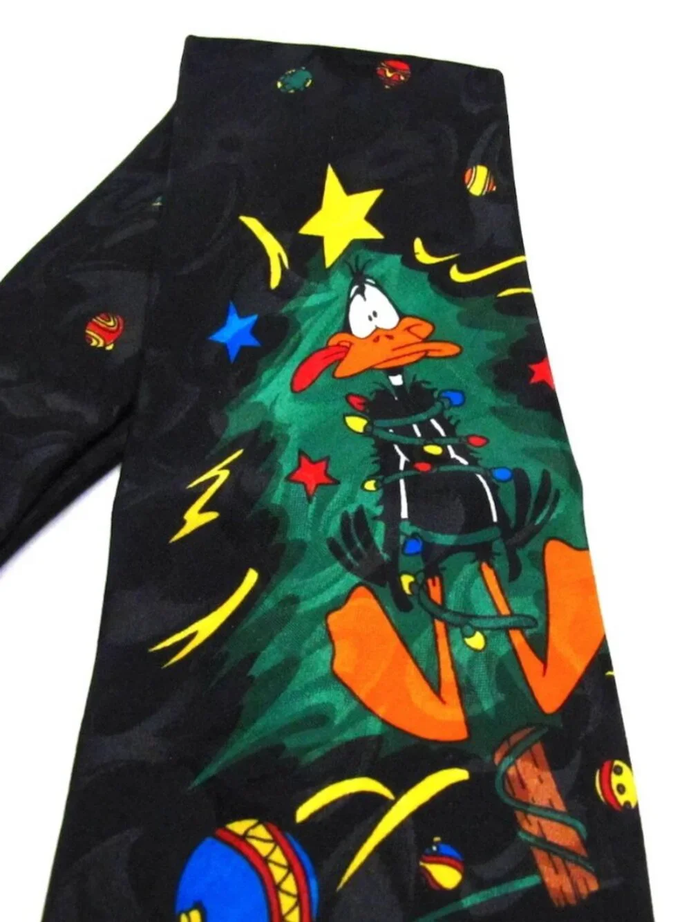 Looney Tunes Mania Christmas Mens Tie Black Taz Tasmanian Devil with Daffy Duck